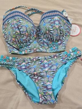 NWT-Profile Blush Aqua Blue  Underwire Bikini Set